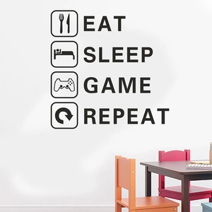 Sticker mural Eat Sleep Game Repeat avec icônes pour chambre de garçon et salon