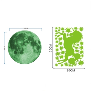 Luminous unicorn and moon wall stickers set with 20cm glowing PVC moon and stars