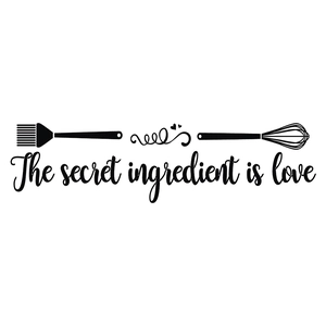 The secret ingredient is love removable wall sticker with kitchen utensil graphics