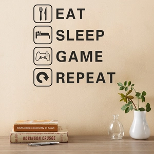 Stickers muraux Eat Sleep Game Repeat modernes dans une chambre de garçon minimaliste