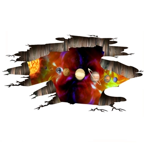 3D solar system wall decals featuring planets and universe nebula in cracked wall effect