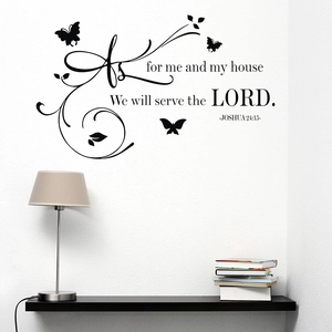As For Me And My House We Will Serve The LORD Verset Biblique Sticker Mural PVC Amovible Papillon Vigne Citation Décoration Maison