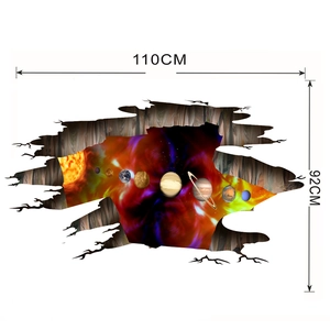 Detailed dimensions of 3D solar system wall decal featuring 110x92cm size markers