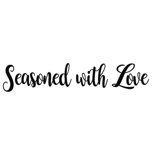 Seasoned with Love wall decal sticker in black script font for kitchen and dining decor