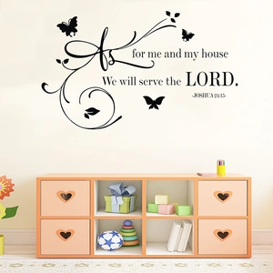 Sticker mural verset biblique Josué 24:15 avec papillons pour décor de maison