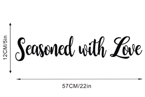 Detailed dimensions of the 'Seasoned with Love' wall sticker, 57cm long by 12cm high