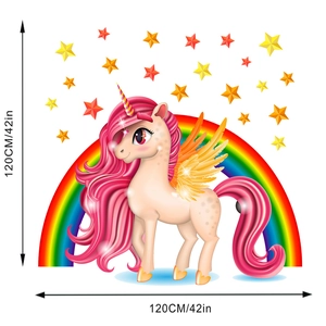 Dettaglio adesivo murale unicorno arcobaleno con indicazione misura di 120cm