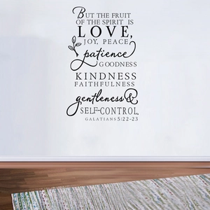 Religious wall decal with Fruit of the Spirit bible verse Galatians 5:22-23 for home decor