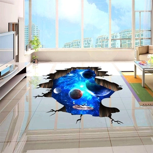 Detailed 3D cosmic crack wall decal showing planets and UFO in space for home decor