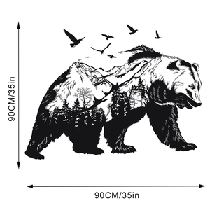 Macro detail of bear silhouette wall sticker with mountain forest design measuring 90cm