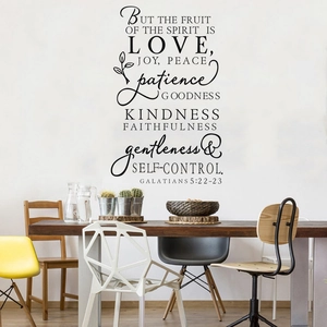 Detailed wall decal of The Fruit of the Spirit bible verse with artistic lettering and leaves