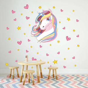 Cartoon Unicorn Star Heart Wall Sticker For Kids Room Waterproof PVC Removable DIY Nursery Wall Decal Decoration