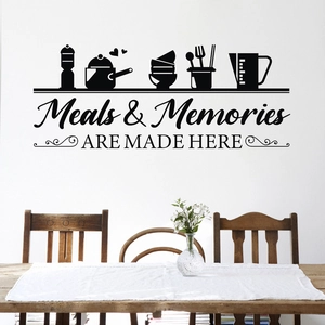 Meals and Memories Are Made Here wall decal with kitchen utensils design for dining rooms