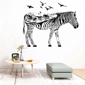 Artistic zebra silhouette wall decal with landscape scenery for modern living room decor