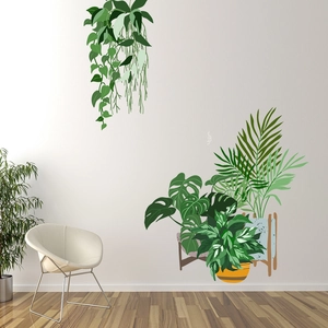 Hand-painted tropical monstera leaf wall stickers for modern living room decor