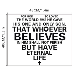 Detailed view of John 3:16 Bible verse wall sticker with cross symbol, 43x40cm size