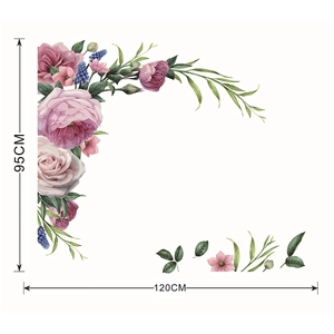 Vinilo decorativo de peonías con medidas de 120cm de ancho y 95cm de alto para paredes