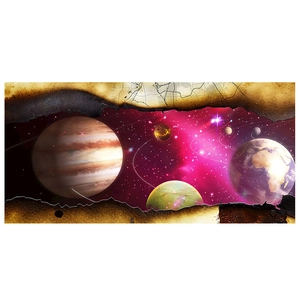 3D outer space wall sticker featuring Jupiter and Earth with a creative torn wall effect