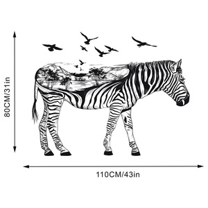Artistic zebra wall sticker with landscape silhouette measuring 110x80cm for home decor