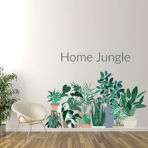 Modern Home Jungle wall stickers featuring monstera and sansevieria leaves on a white wall