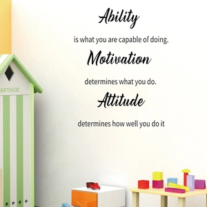 Sticker mural citations anglaises inspirantes avec Ability Motivation et Attitude décor