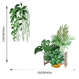 Detail showing dimensions of tropical green leaf wall stickers measuring 120cm by 120cm