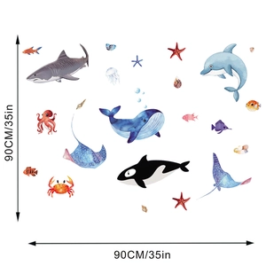 Detailed dimensions of watercolor ocean animal wall stickers for kids bedroom decor