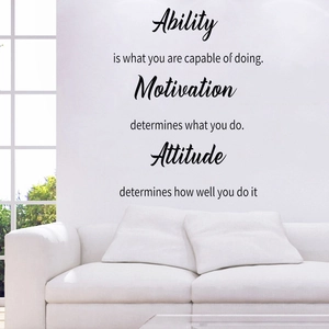 Sticker mural avec citations de motivation sur l'attitude dans un salon moderne
