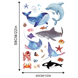 Detailed sheet layout of watercolor ocean animal wall stickers with size measurements