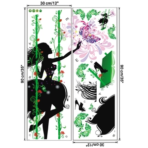 Floral wall sticker layout featuring butterfly, vine, and high heel silhouette details