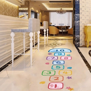 Detail of ocean themed hopscotch wall stickers with numbers and cartoon sea animals