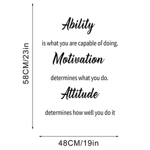 Détail sticker mural citations motivation montrant dimensions de 58cm x 48cm