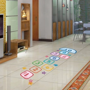 Colorful hopscotch floor stickers with ocean theme for kids room and home decor