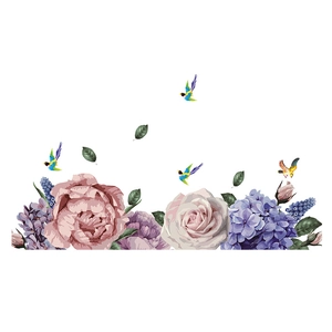 Vinilo decorativo autoadhesivo de peonías y urracas para decoración de sala floral