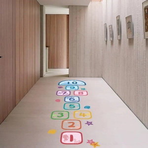 Colorful hopscotch floor decals for kids room with 1-10 numbers and ocean sea life motifs