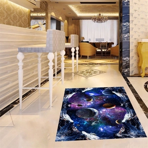 3D space galaxy planet floor mat with stars and cracked wall effect for home decor