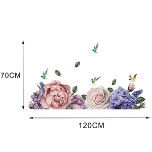 Diseño detallado de dimensiones para pegatinas de pared florales de 70cm por 120cm