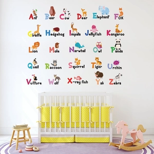 Forest animals 26 alphabet wall decals with cute cartoon characters for nursery decor