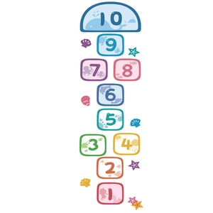 Ocean life hopscotch wall sticker with numbers 1 to 10 and colorful sea animal patterns