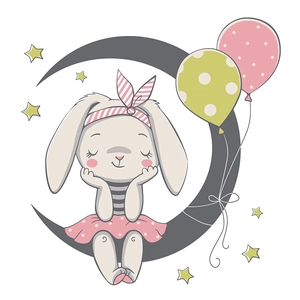 Cartoon rabbit sitting on moon wall sticker for children room nursery wall decor