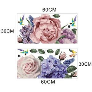 Diseño detallado 60x30cm de vinilos decorativos con rosas rosadas y martín pescadores
