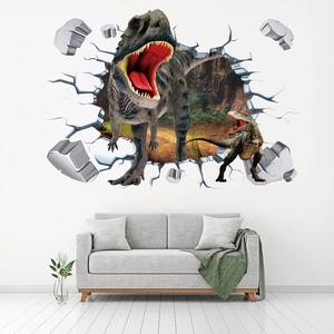 3D Zerstörte Wand Dinosaurier Wandaufkleber Für Kinderzimmer Wohnzimmer Wasserdicht PVC Abnehmbar Tier Dekor Wandbild