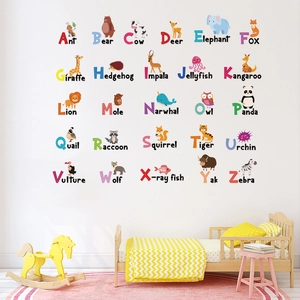 Forest animals alphabet wall decals set for kids nursery including 26 cartoon letters A to Z