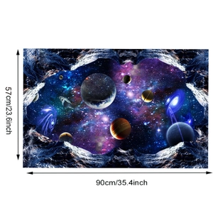 Detailed dimension drawing of 3D galaxy wall sticker showing 90x57cm size measurement