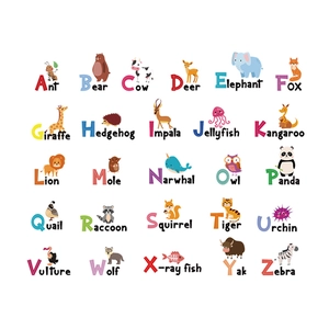 Alphabet wall decals with colorful forest animals for children room and early education