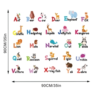 Detail of 90cm square layout alphabet animal wall decals with 26 letters for kids