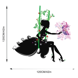 Detailed dimension chart showing the 120cm wall decal size with fairy silhouette