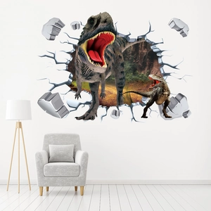 3D T-Rex Wandtattoo mit Mauerdurchbruch Effekt für Wohnzimmer und Kinderzimmer Dekoration