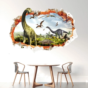 3D realistische dinosaurus muursticker met gescheurd muureffect voor kinderkamer