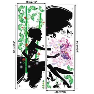 Detail layout of PVC wall stickers showing fairy on swing with butterfly motifs